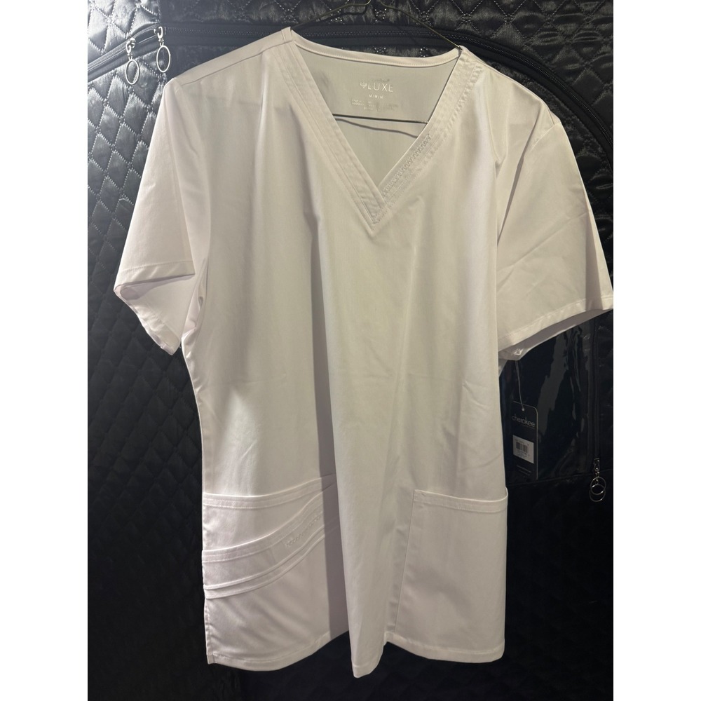 Cherokee Luxe Women White V-Neck Scrub Top Medical Uniform XL NWT
